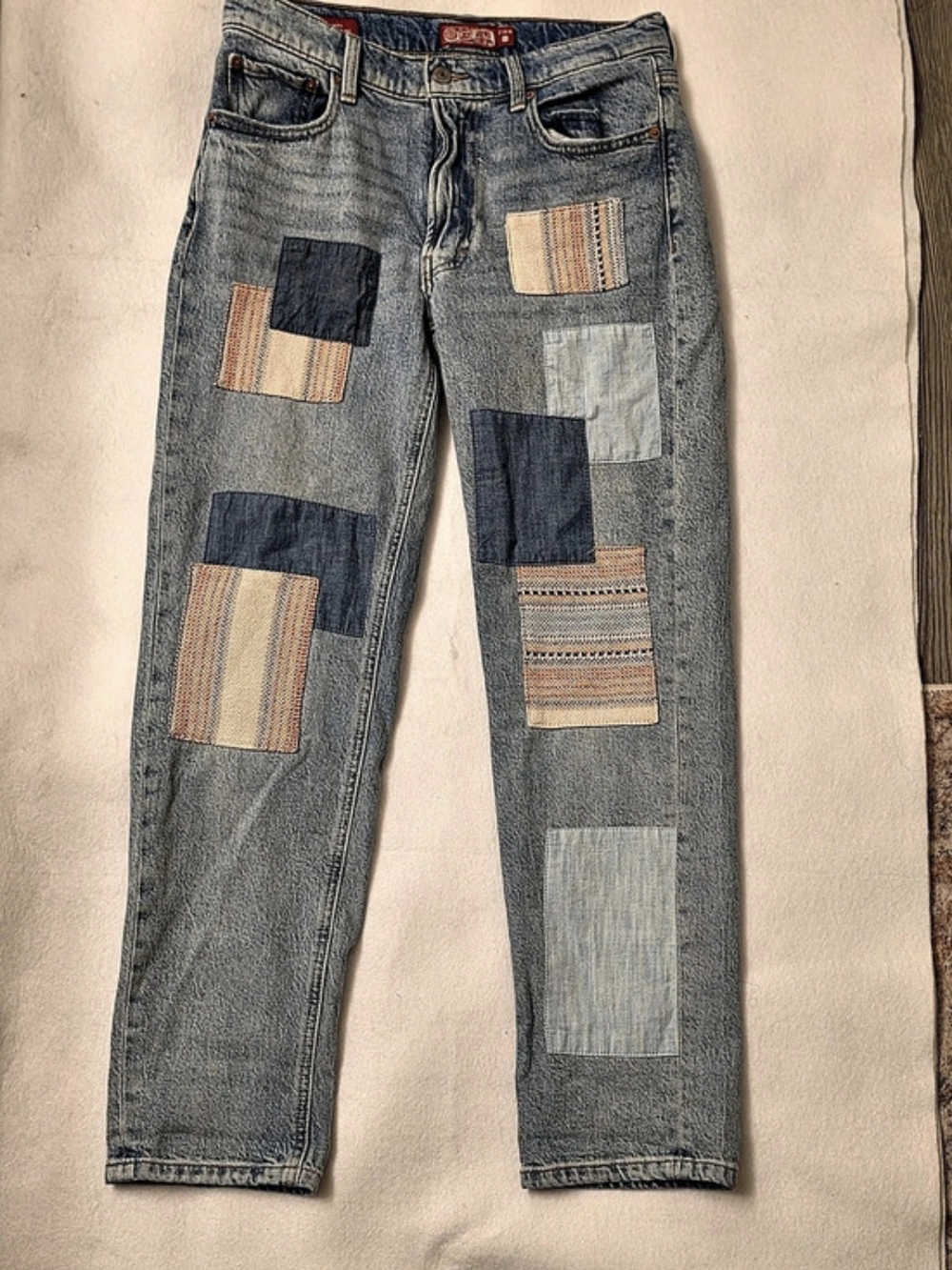 Lucky Brand Patchwork Straight Leg Jeans Blue Waist 26